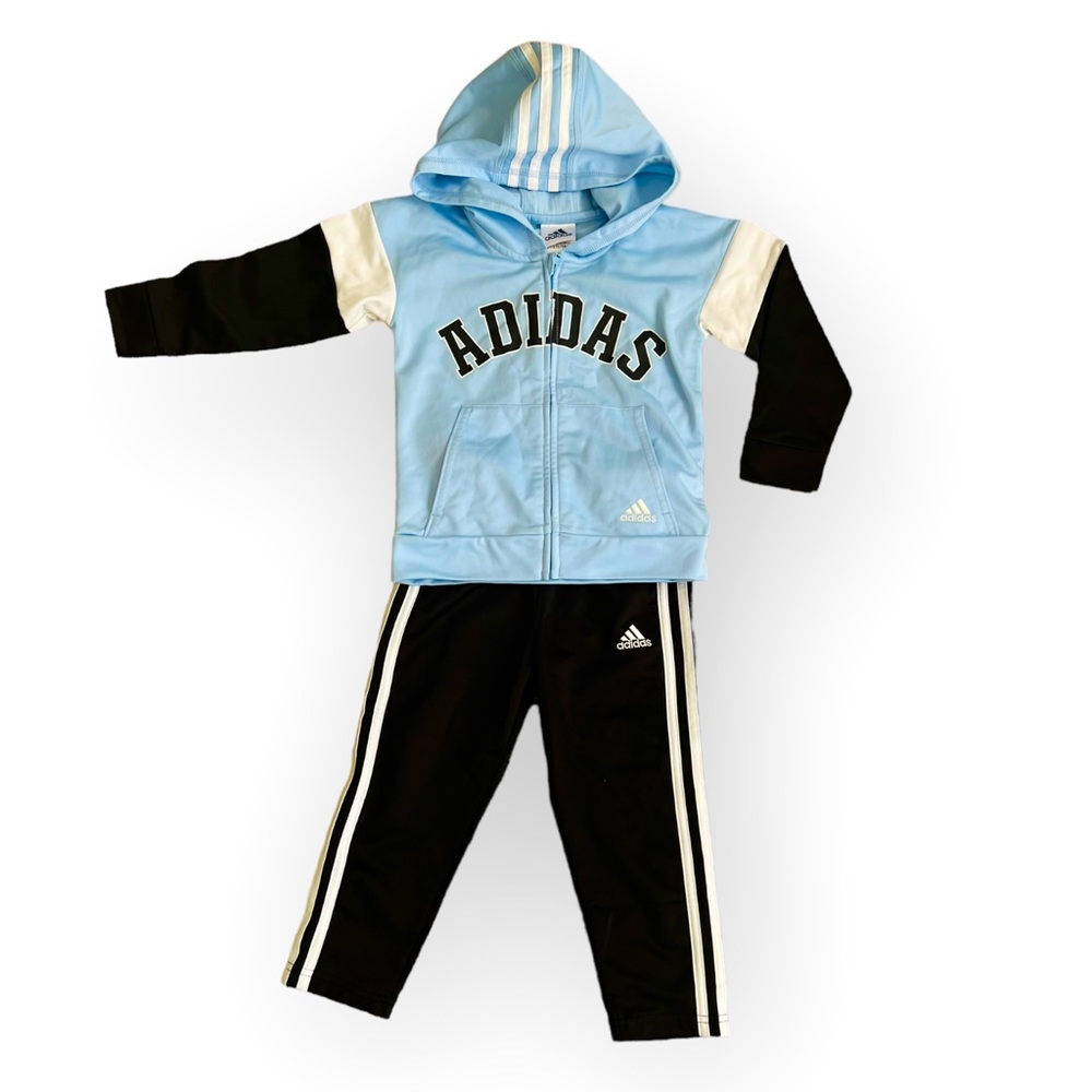 Toddler Boys’ ADIDAS Track Suit (Size 3T). Black/Baby Blue